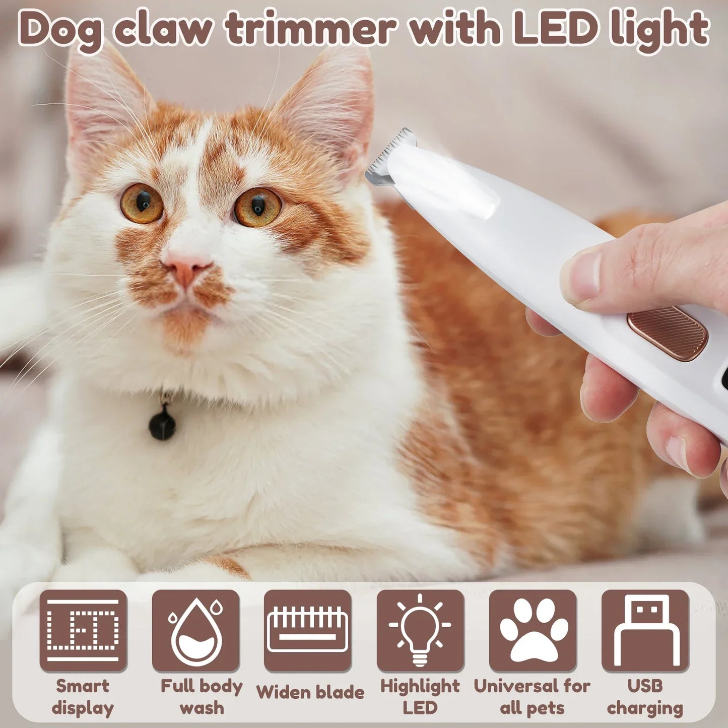 New Dog Paw Trimmer with LED Light - Fully Waterproof Pet Hair Trimmer with LED Display and 18mm Widen Blade, Dog Clippers for Grooming