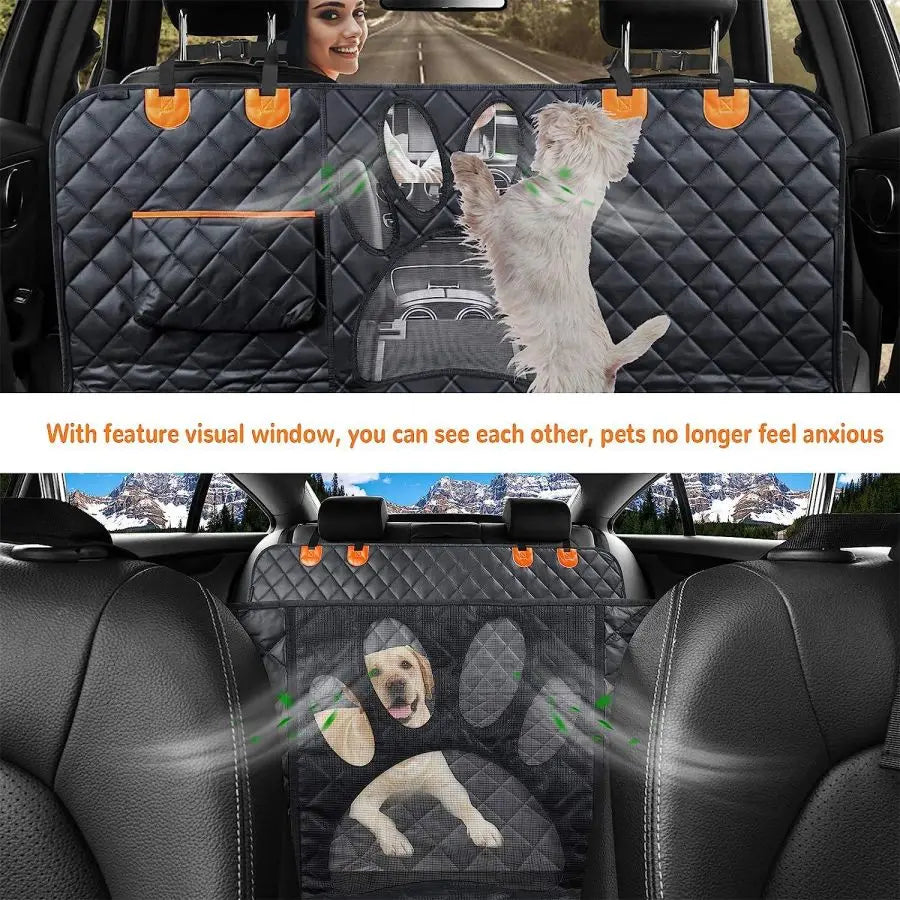 Dog Car Seat Cover for Back Seat, 100% Waterproof Dog Car Hammock with Visual Mesh Window and Side Zipper - Car Seat & Door Protector