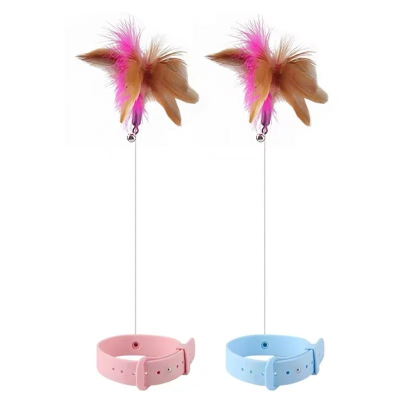 Interactive Cat Toys - Funny Feather Teaser Stick with Bell, Pet Collar, and Teaser Wand for Kitten Play and Training