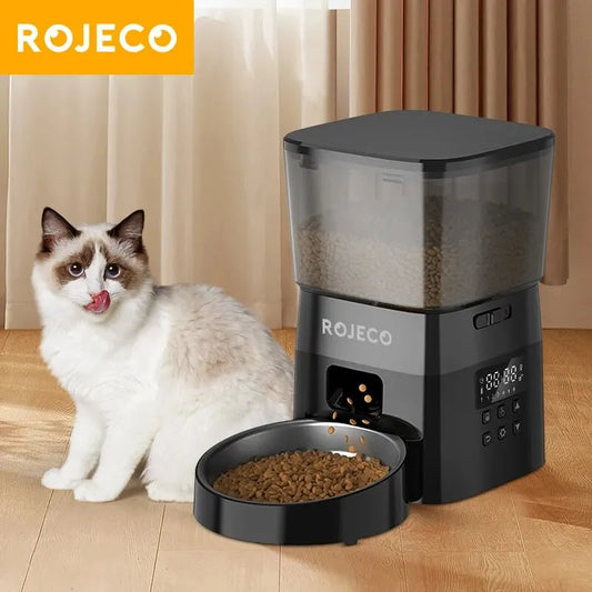 ROJECO Automatic Pet Feeder, Button Version - Smart Control Auto Cat & Dog Food Dispenser, Accessories for Dry Food