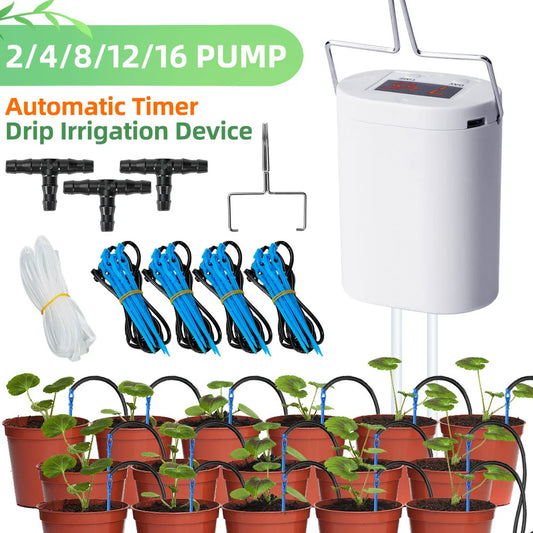 Automatic Plant Watering System - 16-Head Drip Irrigation Device with Timer | Home & Garden Sprinkler Kit