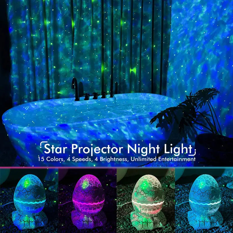 Dinosaur Eggshell Galaxy Projector Starry Sky Night Light with Bluetooth Speaker - Cute LED Nebula for Game Room Decoration & Children's Gift