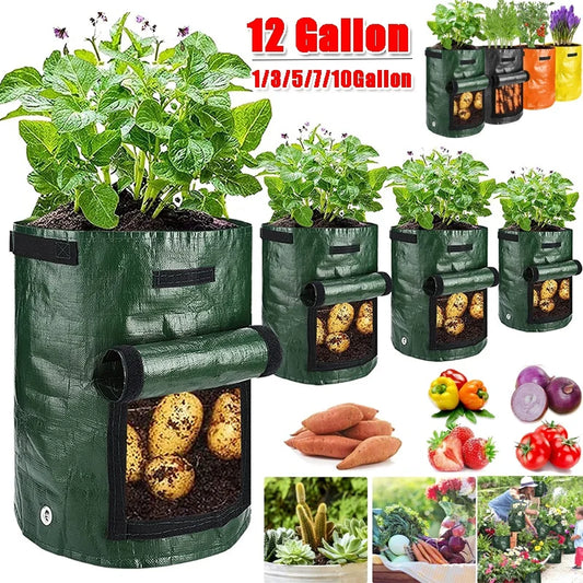 Potato Grow Bags - PE Fabric Planter for Vegetables, DIY Growing Pots (1-12 Gallons) | Outdoor Garden Tools