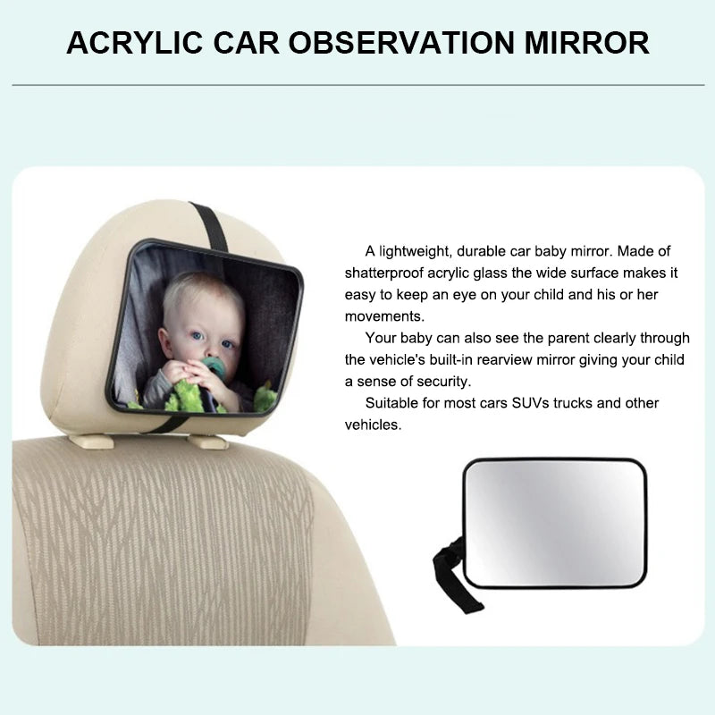 Universal car seat headrest mirror for monitoring child safety, rearview interior baby mirror for safe driving