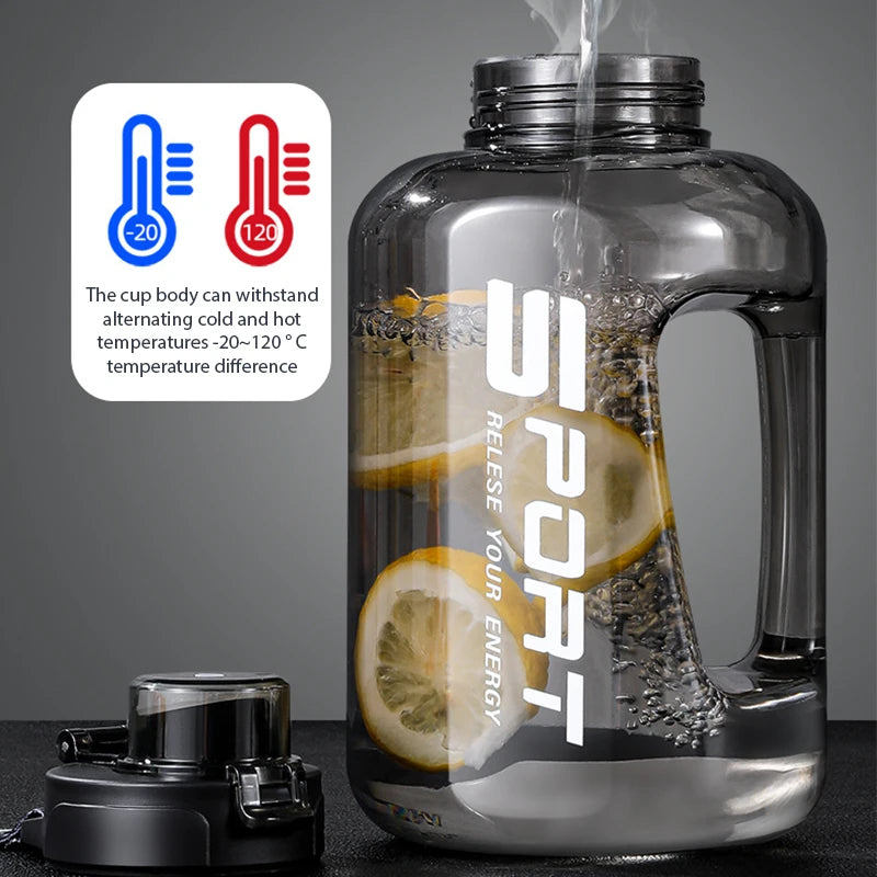 1.2L/1.7L/2.5L large capacity sports water bottle, big belly cup design, portable plastic space cup ideal for students, Ton Ton bucket style.