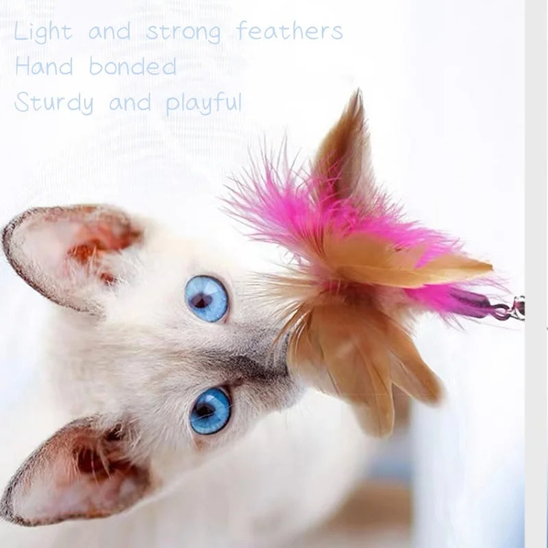 Interactive Cat Toys - Funny Feather Teaser Stick with Bell, Pet Collar, and Teaser Wand for Kitten Play and Training