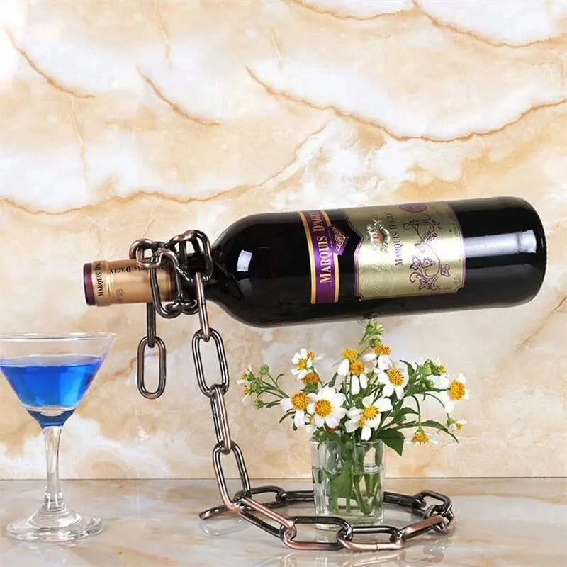 Magic hanging chain bottle display stand, perfect for kitchen, dining room, cellar, or bar decoration