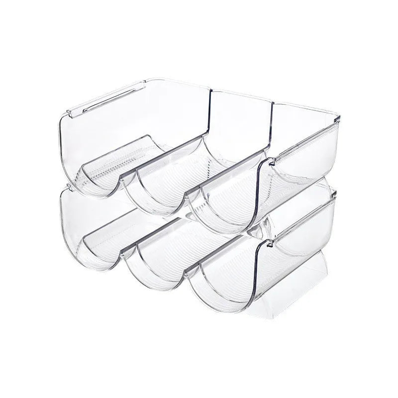 Transparent plastic refrigerator organizer, durable red wine display rack, universal refrigerator drawer bottle holder.