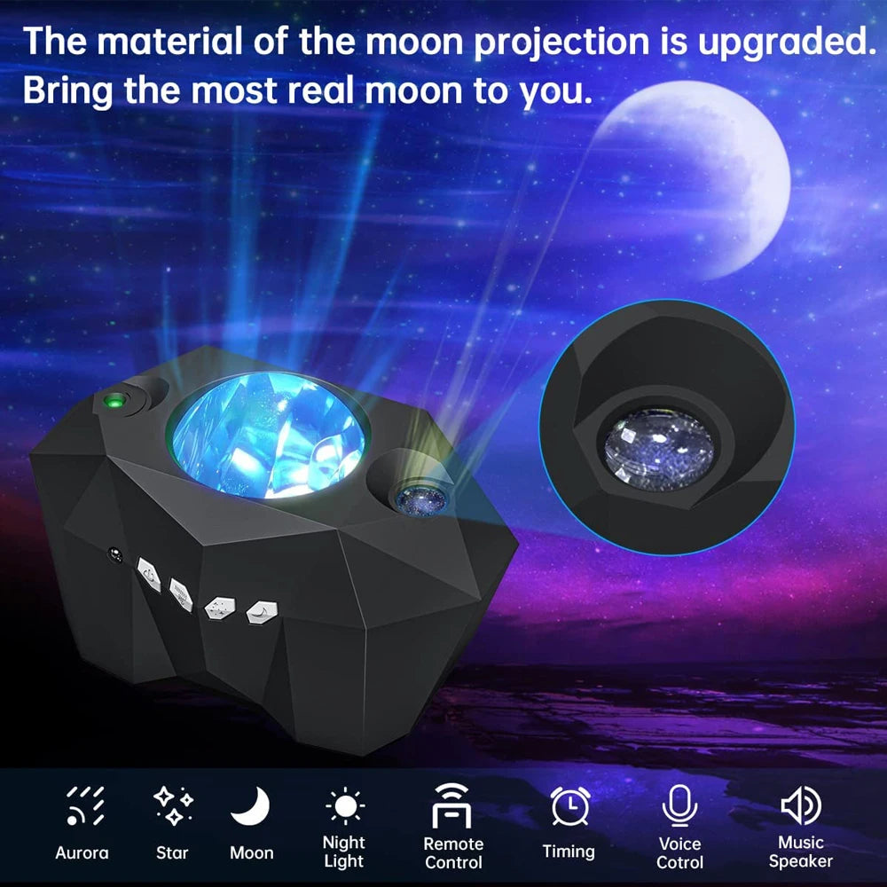 Aurora Galaxy Star & Moon Projector with Remote Control - Sky Night Lamp with Bluetooth Music Speaker, Perfect for Home Decor and Gifts for Kids & Adults