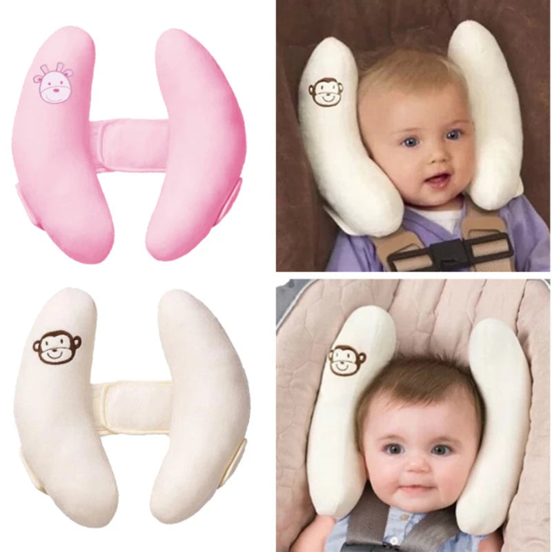 Infant stroller neck pillow and car seat head protector in a banana shape, baby stroller sleeping neck support pillow