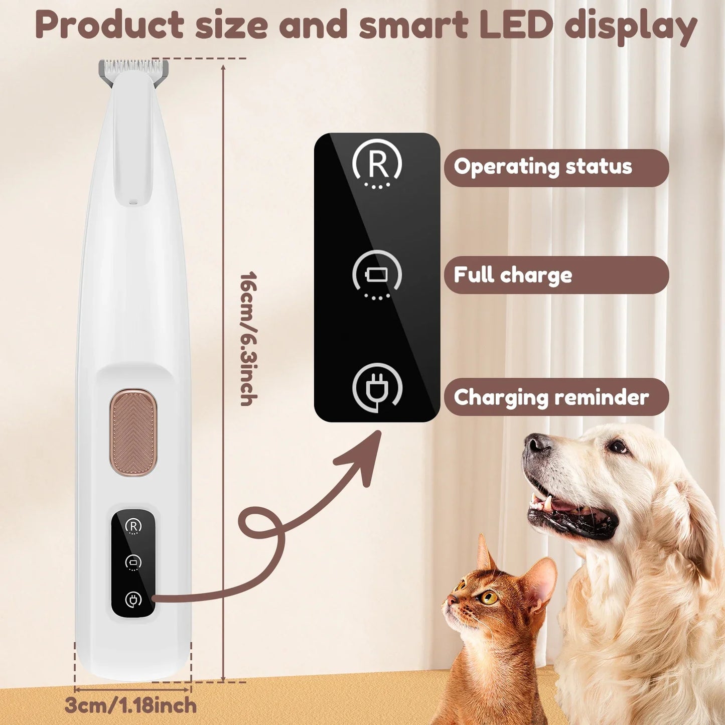 New Dog Paw Trimmer with LED Light - Fully Waterproof Pet Hair Trimmer with LED Display and 18mm Widen Blade, Dog Clippers for Grooming