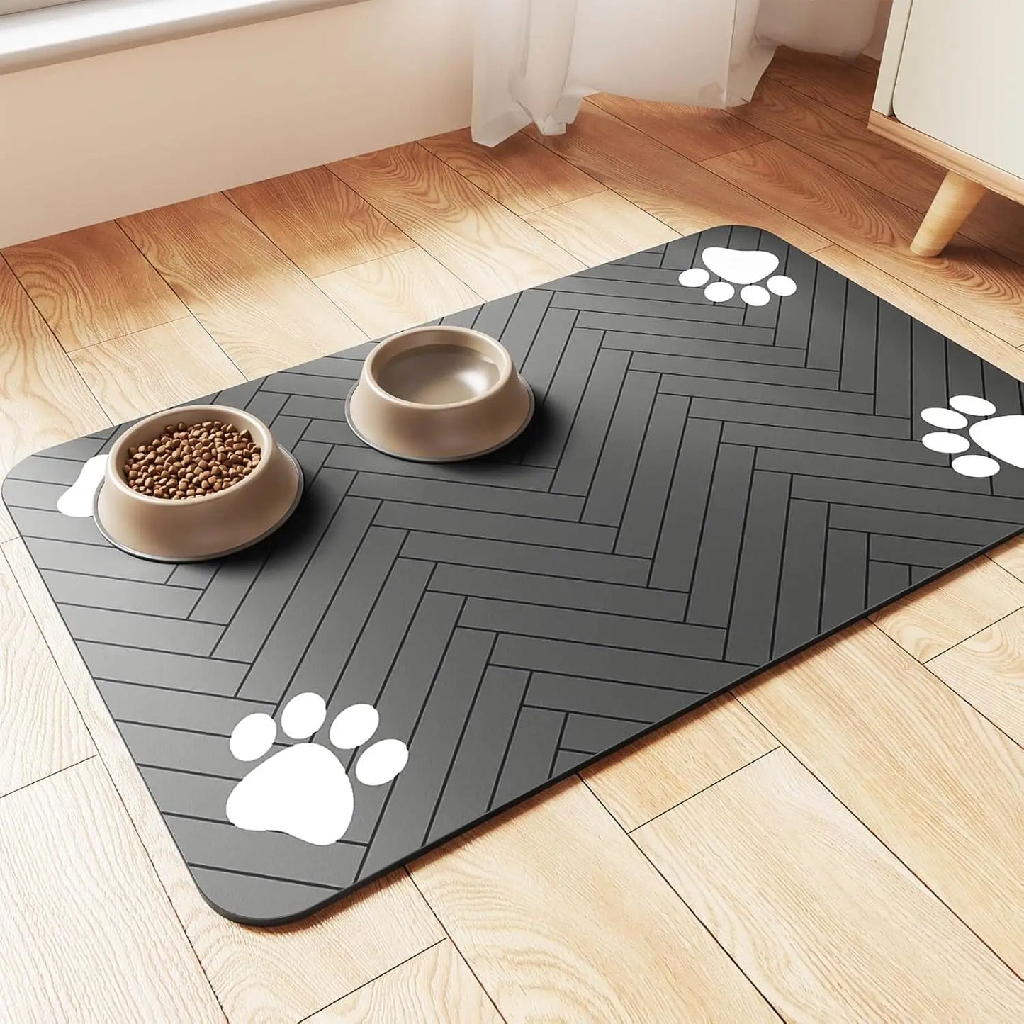 Pet Feeding Mat - Absorbent Placemat for Food and Water Bowls with Waterproof Rubber Backing, Quick-Dry Mat for Dogs and Cats