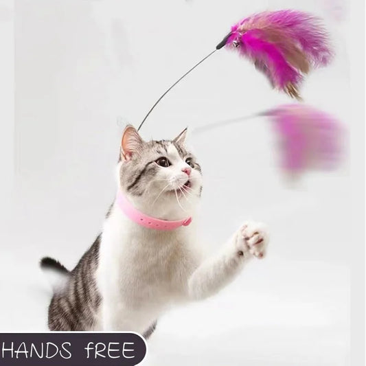 Interactive Cat Toys - Funny Feather Teaser Stick with Bell, Pet Collar, and Teaser Wand for Kitten Play and Training