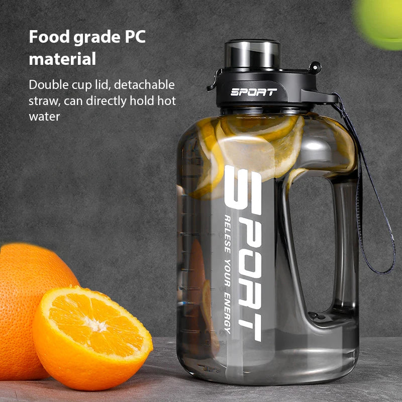 1.2L/1.7L/2.5L large capacity sports water bottle, big belly cup design, portable plastic space cup ideal for students, Ton Ton bucket style.