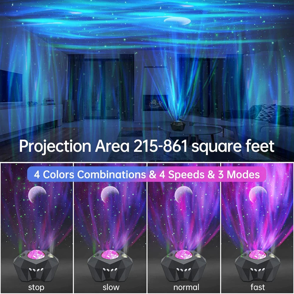 Aurora Galaxy Star & Moon Projector with Remote Control - Sky Night Lamp with Bluetooth Music Speaker, Perfect for Home Decor and Gifts for Kids & Adults