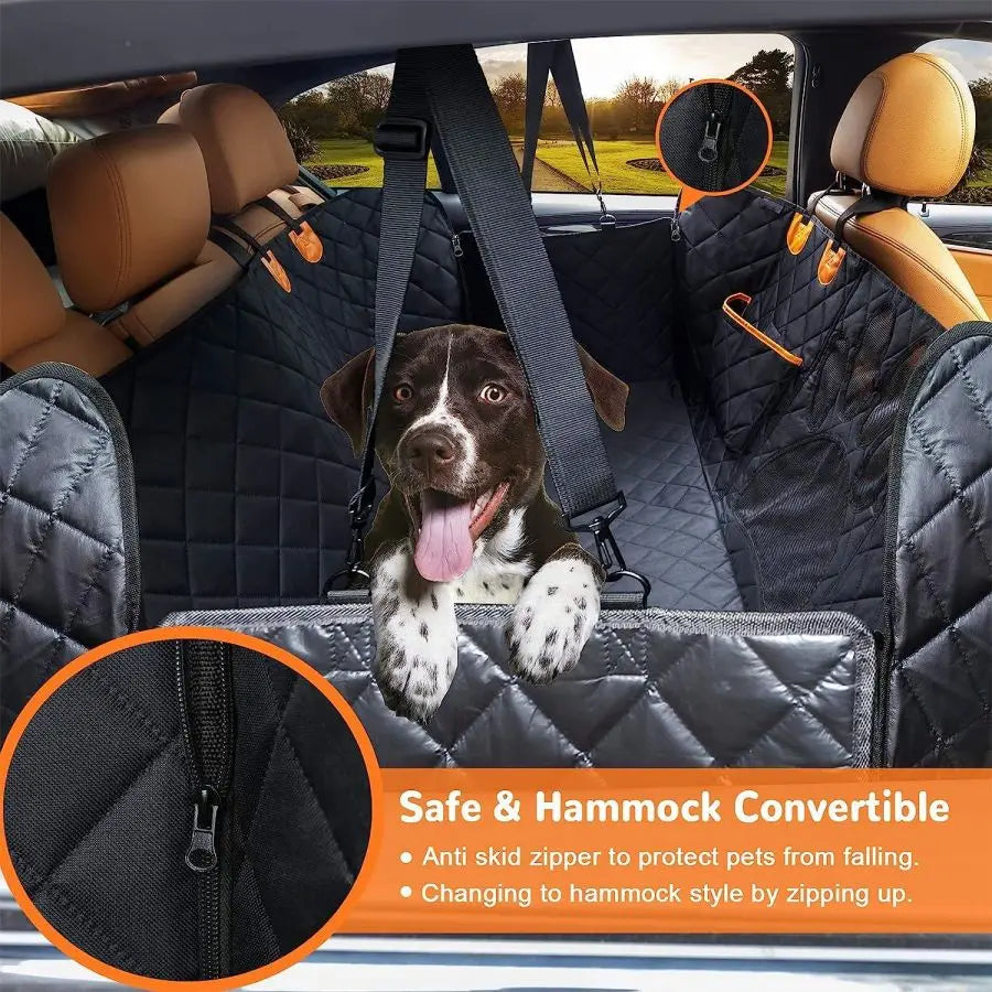 Dog Car Seat Cover for Back Seat, 100% Waterproof Dog Car Hammock with Visual Mesh Window and Side Zipper - Car Seat & Door Protector