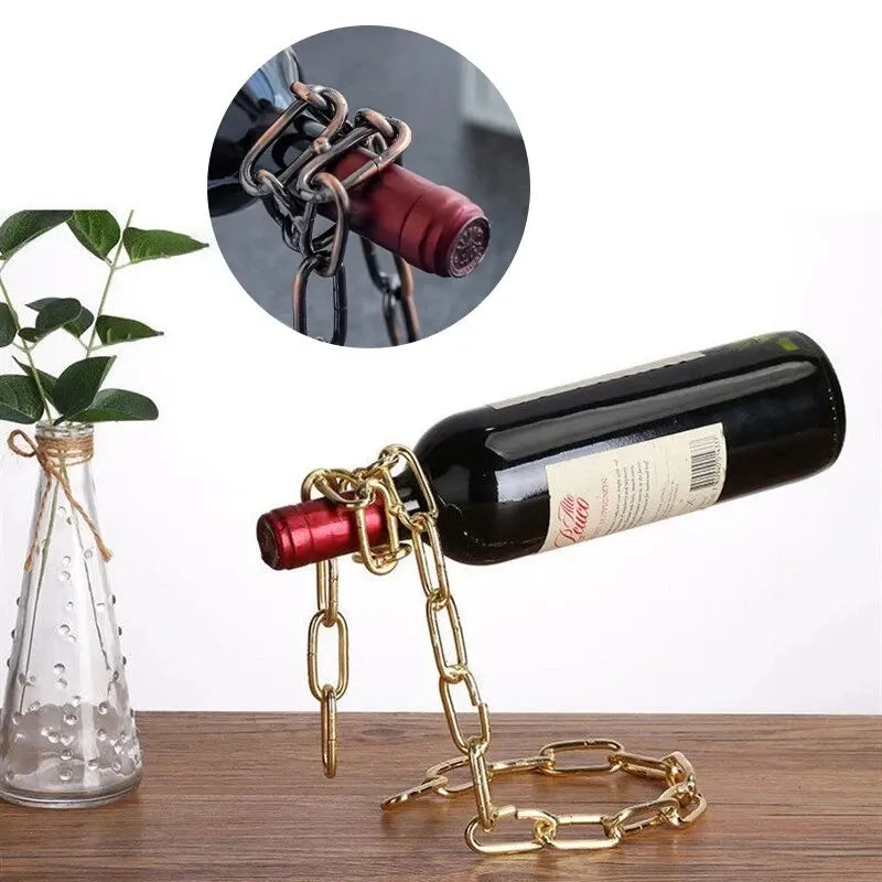 Magic hanging chain bottle display stand, perfect for kitchen, dining room, cellar, or bar decoration